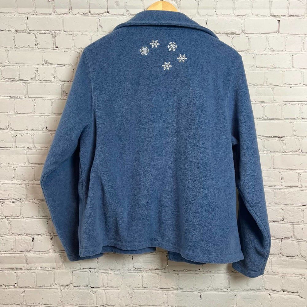Holiday lodge by Northcrest Full Zip Embroidered Snowman Snowflake Fleece Jacket - Picture 2 of 7